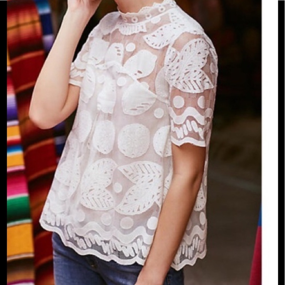Anthropologie White Lace Blouse